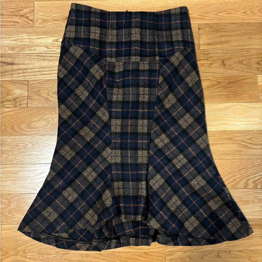 Plaid Flared Skirt - Black and Brown